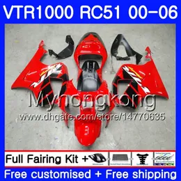 Kit för Honda VTR1000 RC51 SP1 SP2 00 01 02 03 04 05 06 257HM.0 RTV1000 VTR 1000 2000 2001 2002 2003 2004 2005 2006 Fairing Factory Red Blk