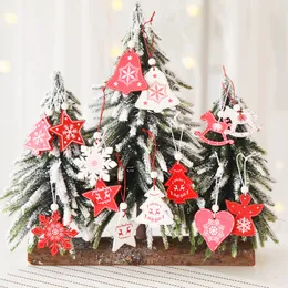 8 Styles white red Christmas tree ornament 12pcs/lot wooden hanging pendants angel snow bell elk star Xmas decorations for home