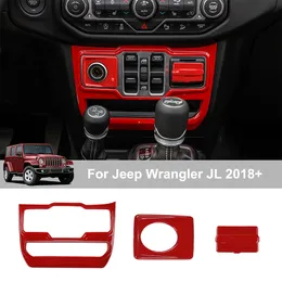 Röd ABS-fönster Kontrollpanel + Bil Cigarettändare USB-uttag för Jeep Wrangler JL 2018 upp Auto Internt tillbehör