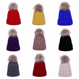 Cute Baby Pompon Hat Children Outdoor Winter Warm Knitted Cap Girls Boys Casual Travel Solid Color Beanies Hat Head Warmed Caps TLZYQ1339