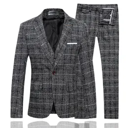 Yeni 2020 erkek takım elbise blazer klasik erkek takım elbise iki parçalı ceket + pantolon ince ekose erkek resmi takım elbise moda düğün ziyafet resmi elbise