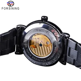 고전적인 블랙 골든 시계 블랙 스테인레스 스틸 패션 블루 핸즈 디자인 남성 자동 시계 Horloges Mannen317r