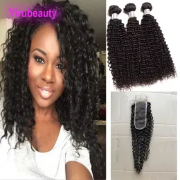 Indian Mink Virgin Human Hair 3 Bundles With 2X6 Lace Closure Middle Part Kinky Curly Bundles With Two By Six Closures 10-28inch