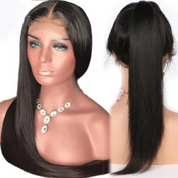 13 * 4 Black Lace Front Wig Hand Bundet Syntetiskt Hår Lång Silkiga Straight Pärlor För Svarta / Afrikanska Kvinnor