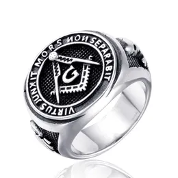 316 Rostfritt stål Hög broderlig beställning Silver Silver Men Masonic Lodge Rings Virtus Junxit Mors Non Sarkabit Masons Ring