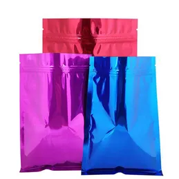 18 * 26cm NYHET 100PCS Färgad Aliminum Folie Zipper Lock Bag Självförsegling Färgrik Matellic Mylar Folie Ziplock Paketväska för mat livsmedelsbutik