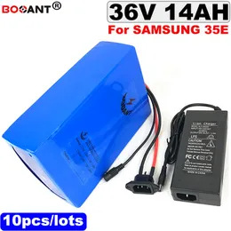 Atacado 10 unidades / lotes 36 v 14ah bateria de bicicleta elétrica 250 w 10 S 36 v 800 w scooter bateria de lítio para Samsung 35E 18650 + 2A Carregador