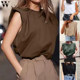 Womail Women T Shirt Elegant Ärmlös Lös T-shirt High Street Summer Tops Tee Kvinnlig Bomull Svart Vit Koreanska Toppar