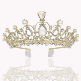 Superbe couronne de diadème de mariée en perles d'argent avec peignes, bandeaux pour femmes, ornements de cheveux de bal, accessoires de bijoux de cheveux de mariage