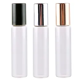 Wholesale 100pcs 10ml 1 3oz ROLL ON GLASS BOTTLE Clear Fragrances ESSENTIAL OIL Perfume Bottle with Metal Roller Ball LX1686