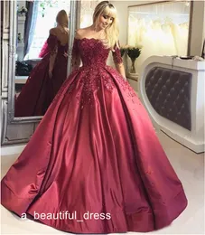 Luksusowy Burgundy Z Długim rękawem Prom Dresses Wine Red Beaded Ball Suknia Formalne Suknie Wieczorowe Suknie Lace Up Powrót Specjalne okazje Dresses Ed1116