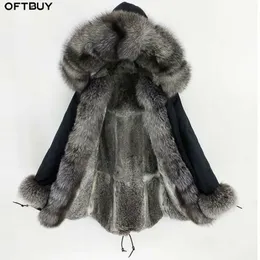 OFTBUY Long Parka Real Fur Coat Winter Jacket Women Natural Fox Fur Collar Hood Cuffs Rabbit Lliner Thick Warm Outerwear