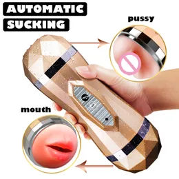 Männlicher Masturbator Vibrator Echte Vagina für Männer Silikon ToyCan SoundDeep Throat Pussy Mund Doppel Sex Spielzeug für Erwachsene Saugen Mann Y191216