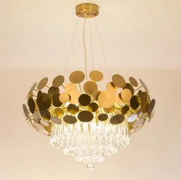 Nyformad vardagsrum kristall ljuskrona design guld rund droppe kristall dekorativa ljus myy