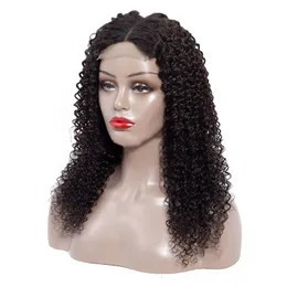 Peruca do cabelo humano da dianteira do laço Brasileiro Virgin Kinky Curly Cabelo 4x4 Perucas do fechamento do laço com a parte natural da parte média do cabelo do bebê 10-24 polegadas