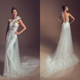 Elihav Sasson 2019 Wedding Dresses Sexy Sheer Jewel Neck Lace Appliqued Beads Boho Country Bohemian Wedding Dress Bridal Gown robe de mariée