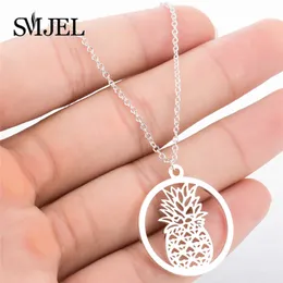 SMJEL Stainless Steel Pineapple Necklaces for Women Origami Fruit Pineapple Statement Necklace Round Jewelry Collier femme 2019