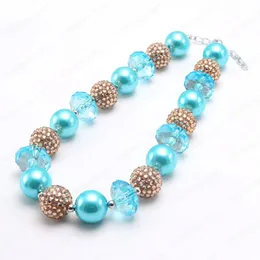 New design baby girls chunky blue ABS pearl necklace handmade bubblegum cute children jewelry chain necklace kids gift