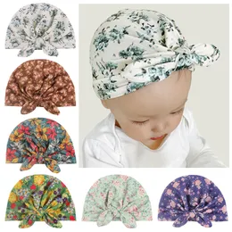 Nya tjejer Baby Blommor Prints Turban Hat Infant Bunny Ear Headbands Kids Bonnet Beanie Caps Nyfödda rekvisita