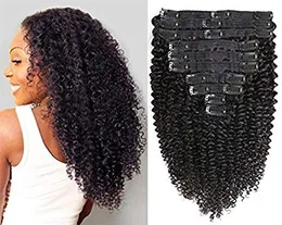 Kinky Curly Clip in Hair Extensions 8A Brazylijski Remy Hair 3C 4A Kinkys Kręcone Human Hair Class Ins for Woman 120g 8 sztuk
