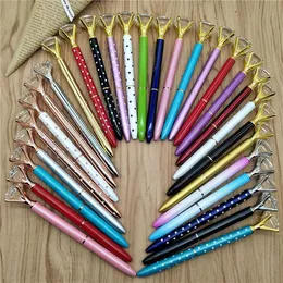 Creative Crystal Glass Kawaii Ballpoint Pen Girl Student Ring Big Gem Ball med stor Diamond Fashion School Office Supply