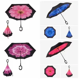 Creative Inverted Umbrellas with C Handle Reverse Windproof Umbrella Double Layer Inside Out Everted Parachute Umbrellas 150 style LXL1196-1