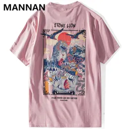 Chiński Lion Drukowane Streetwear T Koszulki 2021 Mężczyzna Harajuku Hip Hop Casual Street Tees Male Bawełniane Tshirts Topy Koszulki męskie