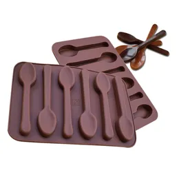 Non-stick Silicone DIY Cake Decoration Mould 6 Holes Spoon Shape Chocolate Moulds Jelly Ice Baking Mold 3D Candy Molds Tools DBC BH3775