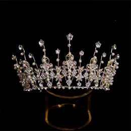 Pageant Tall Crown Tiara Queen Prinsessan Headpiece Bröllop Bridal Crystal Rhinestone Hair Tillbehör Smycken Huvudbonader Ornament Huvudbonader