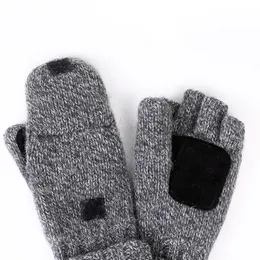 Fashion-Male Fingerless Gloves Men Wool Winter Warm Exposed Finger Mittens Knitted Warm Flip Half Finger Gloves High Quality