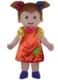 2019 Discount factory sale a little girl mascot costume wear an orange dress and pink tie for sale