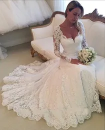 New Vinatge Mermaid Wedding Dresses Lace Applique Sweetheart Long Sleeves Wedding Dress Bridal Gowns Plus Size vestido de novia robe