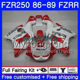 Kropps lager röd vit för Yamaha FZRR FZR 250 FZR250 1986 1987 1988 1989 249HM.21 FZR250RR FZR-250 FZR 250R FZR250R 86 87 88 89 Fairing Kit