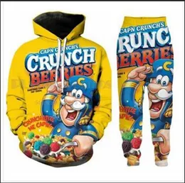 Partihandel - Nya Mode Män / Kvinnor Mat Crunch Berries Sweatshirt Joggers Rolig 3D-tryck Unisex Hoodies + Pants ZZ014