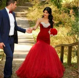 Moda czerwona syrena wieczorowa suknie 2018 Nowa ukochana z ramion seksowne cekiny z koralikami stanik organza długie formalne sukienki na studniówkę
