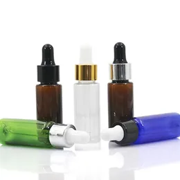 10ml / 15ml / 20mlのアンバー青いペットボトルとガラスの滴の空の詰め替え可能な滴り瓶のエッセンシャルオイルのびんのサンプル化粧バイアルLX1886