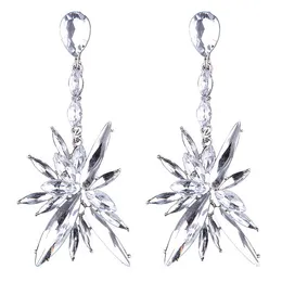 Hurtownia projektant mody przesadny błyszczący kolorowy Rhinestone Diamond Crystal Drop Długi żyrandol Stud Kolczyki dla kobiet