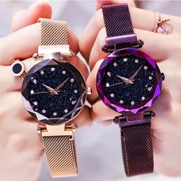 Top zegarki Women Bayan Kol Saati Magnet Buckle Starry Sky Quartz Watch For Ladies Rose Gold Mesh Kobiety