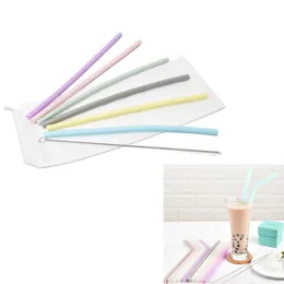 Silicone Straw Set Portable Food Grade Silicone Straw with Cleaning Brush Reusable Milk Juice Bubble Tea Silicone Drinking Straws Set