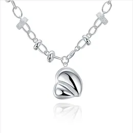 Hot Plated sterling silver necklace 18 inches Big Peach Heart Necklace DHSN055 ;Brand new 925 silver plate Pendant Necklaces jewelry