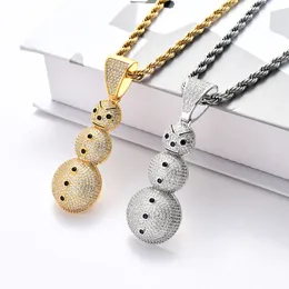 New 18K Gold Plated Ice Out Full CZ Cubic Zirconia Christmas Snowman Pendant Necklace Twist Chain Hip Hop Jewelry Gifts for Men and Women