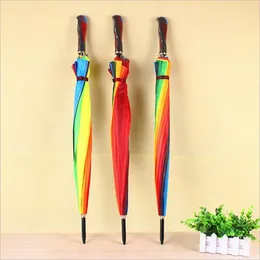 New Adult Rainbow Umbrella Long Handle Straight Windproof Umbrella Colorful Women Sunny And Rainy Umbrella DDA120