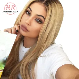 Lace Front Wig Ombre T1b/27 Silky Straight Pre Plucked Hairline Brazilian Virgin Human Hair Wig