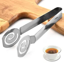 Teabag Squeezer Strålhållare Grip Metal Mini Sugar BBQ Clip Tea Leaf Siler Reusable Rostfritt Stål Te Bag Tongs Sn1100