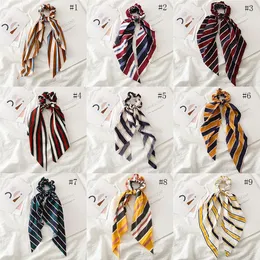 Bandas INS Stripe Cabelo Scrunchies Bow Mulheres acessórios para o cabelo Ties Scrunchie rabo de cavalo titular Corda Borracha Decoração Long Bow flâmula