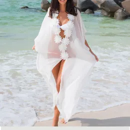 Платье для медового месяца пляжное платье кружево пляжная туника Pareos купальные костюмы Женщины бикини прикрытие шифонового купальника