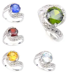 Luckyshine Najnowsze okrągłe pierścienie z Peridot Garnet Topaz Gems Shining Obrączki Pierścionki Woman Silver 925 Ring