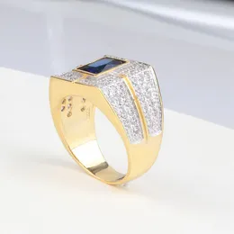 Hurtownia - Diament Stars Pierścień Prestiżowy Designer Biżuteria Prostokątna Szeroka Edycja Klasyczne Męskie Posrebrzane 18k Gold Men's Ring Darmowa Wysyłka