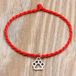 100 sztuk / partia Lucky Paw Print Charms Bransoletka dla kobiet Dzieci Czerwony Sznurek String Regulowany Bransoletka DIY Biżuteria