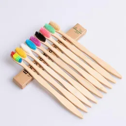 Natural Bamboo Handle Toothbrush Rainbow Colorful Soft Bristles Bamboo Toothbrush 10 colors with Box Package top quality LX1991